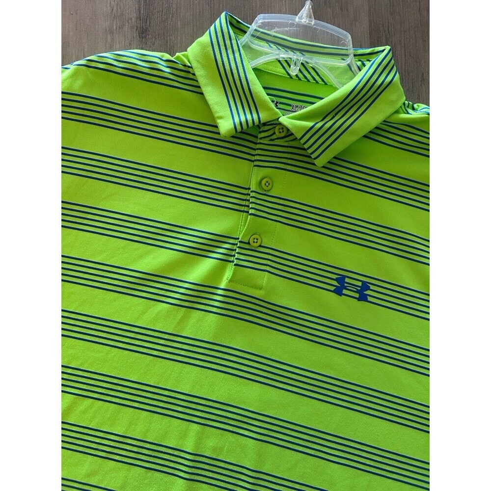 Under Armour HeatGear Polo Shirt Mens XLarge Green Striped Short Sleeve Golf